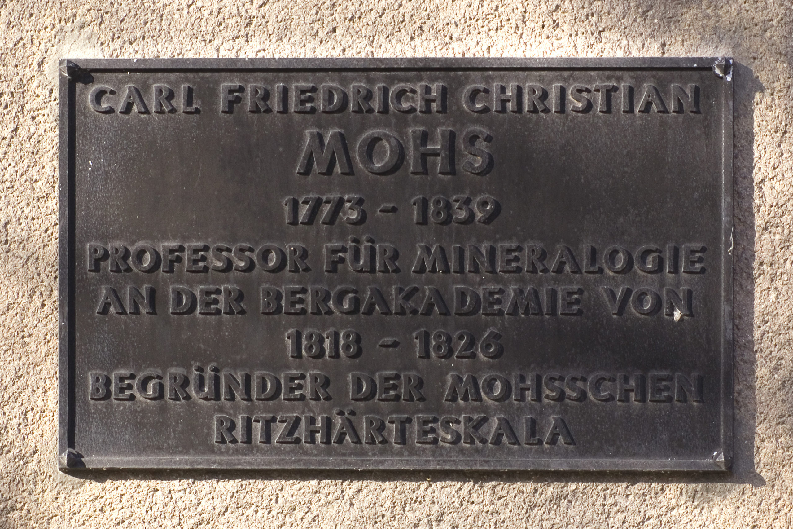 Mohs, Gedenktafel in Freiberg